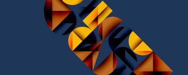 Çemberler ve üçgenlerin kesiştiği soyut geometrik desen. Yüksek kontrastlı kompozisyon derinlik yaratır ve dinamik, modern estetik