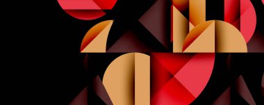 Çemberler ve üçgenlerin kesiştiği soyut geometrik desen. Yüksek kontrastlı kompozisyon derinlik yaratır ve dinamik, modern estetik