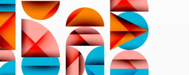 Çemberler ve üçgenlerin kesiştiği soyut geometrik desen. Yüksek kontrastlı kompozisyon derinlik yaratır ve dinamik, modern estetik