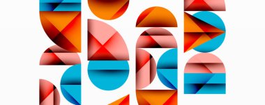 Çemberler ve üçgenlerin kesiştiği soyut geometrik desen. Yüksek kontrastlı kompozisyon derinlik yaratır ve dinamik, modern estetik