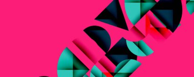 Çemberler ve üçgenlerin kesiştiği soyut geometrik desen. Yüksek kontrastlı kompozisyon derinlik yaratır ve dinamik, modern estetik