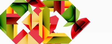 Daireler, yarı daireler, kareler ve yuvarlak üçgenler. Duvar kağıdı, afiş, arkaplan, kart, kitap illüstrasyonu, iniş sayfası için geometrik mozaik mozaik desen soyut arkaplan