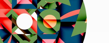 Birbirine kenetlenmiş dairesel ve açısal şekillerle soyut geometrik bileşim, pürüzsüz gradyanlar ve beyaz arkaplan üzerinde keskin karşıtlıklar