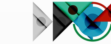 Katmanlı üçgenler, daireler ve gradyanlarla birlikte geometrik soyut tasarım, keskin zıtlıklar ve derinlikle yapılandırılmış bir model oluşturur.