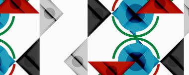 Katmanlı üçgenler, daireler ve gradyanlarla birlikte geometrik soyut tasarım, keskin zıtlıklar ve derinlikle yapılandırılmış bir model oluşturur.