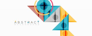 Katmanlı üçgenler, daireler ve gradyanlarla birlikte geometrik soyut tasarım, keskin zıtlıklar ve derinlikle yapılandırılmış bir model oluşturur.