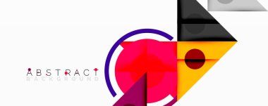 Üst üste binen üçgenler, daireler ve gradyanlarla soyut geometrik bileşim, merkezi dairesel dizayn ve metin