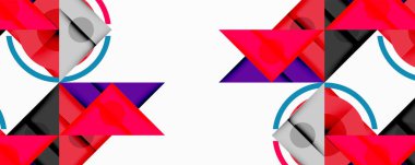 Kesişen üçgenler, daireler ve gradyanlarla soyut geometrik bileşim, derinlik ve kontrastla dinamik bir katman oluşturur.