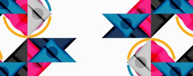 Katmanlı üçgenler, daireler ve gradyanlarla birlikte geometrik soyut tasarım, keskin zıtlıklar ve derinlikle yapılandırılmış bir model oluşturur.