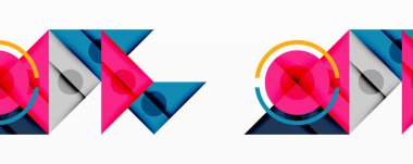 Katmanlı üçgenler, daireler ve gradyanlarla birlikte geometrik soyut tasarım, keskin zıtlıklar ve derinlikle yapılandırılmış bir model oluşturur.