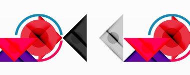 Kesişen üçgenler, daireler ve gradyanlarla soyut geometrik bileşim, derinlik ve kontrastla dinamik bir katman oluşturur.