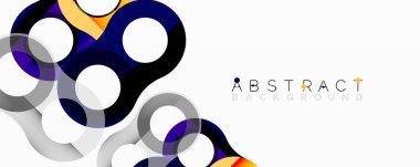 Birbirine kenetlenmiş dairesel ve tüp şekilli soyut geometrik desenler, pürüzsüz gradyanlar, keskin zıtlıklar ve dinamik katmanlar içerir.