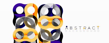 Birbirine kenetlenmiş dairesel ve tüp şekilli soyut geometrik desenler, pürüzsüz gradyanlar, keskin zıtlıklar ve dinamik katmanlar içerir.