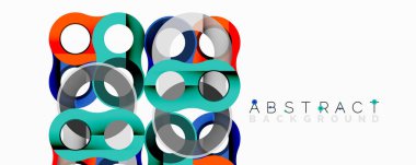 Üst üste binen dairesel ve tüp şekilli soyut daire ögesi bileşimi, pürüzsüz gradyanlar, şeffaflık efektleri ve dinamik katman