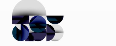 Katmanlı daireler ve açısal segmentlerle modern soyut kompozisyon gradyan, şeffaflık efektleri ve yapılandırılmış geometrik düzen içerir.