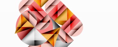 Üst üste binen daireler ve gradyanlarla soyut geometrik çizimler, daire kare üçgen şekilleri arka plan şekilleri keskin açısal kesikler, pürüzsüz gölgeleme ve yapılandırılmış katman bileşimi