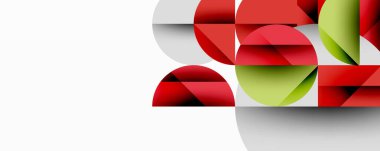 Kesişen daireler, üçgenler, kareler ve keskin açılarla soyut geometrik tasarım gradyan, derinlik ve kontrast içeren katmanlı bir bileşim yaratır.