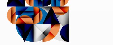 Üst üste binen daireler ve gradyanlarla soyut geometrik çizimler, daire kare üçgen şekilleri arka plan şekilleri keskin açısal kesikler, pürüzsüz gölgeleme ve yapılandırılmış katman bileşimi