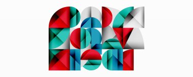 Katmanlı daireler ve açısal segmentlerle modern soyut kompozisyon gradyan, şeffaflık efektleri ve yapılandırılmış geometrik düzen içerir.