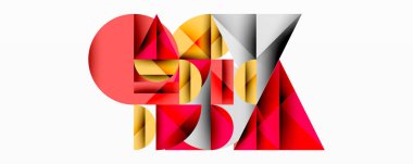 Kesişen daireler, üçgenler, kareler ve keskin açılarla soyut geometrik tasarım gradyan, derinlik ve kontrast içeren katmanlı bir bileşim yaratır.