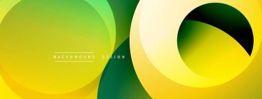 Katmanlı dairesel şekiller canlı renklerde, düzgün geçiş, derinlik efektleri ve modern, fütürist estetiğe sahip, gradyan açısından zengin soyut bir tasarım oluşturur.