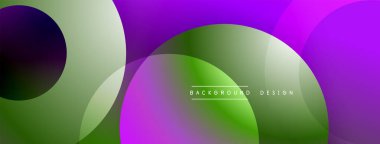 Katmanlı dairesel şekiller canlı renklerde, düzgün geçiş, derinlik efektleri ve modern, fütürist estetiğe sahip, gradyan açısından zengin soyut bir tasarım oluşturur.