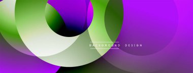 Katmanlı dairesel şekiller canlı renklerde, düzgün geçiş, derinlik efektleri ve modern, fütürist estetiğe sahip, gradyan açısından zengin soyut bir tasarım oluşturur.