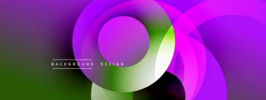 Katmanlı dairesel şekiller canlı renklerde, düzgün geçiş, derinlik efektleri ve modern, fütürist estetiğe sahip, gradyan açısından zengin soyut bir tasarım oluşturur.
