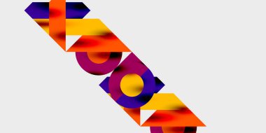 Dairelerin, yarım dairelerin ve parlak efektli ve düzgün eğimli üçgenlerin detaylı bileşimi. Yaratıcı ve teknolojiden ilham alan projeler için parlak ve modern bir vektör tasarımı