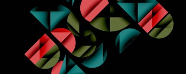 Çemberler ve üçgenlerin kesiştiği soyut geometrik desen. Yüksek kontrastlı kompozisyon derinlik yaratır ve dinamik, modern estetik