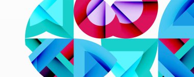 Daireler, yarı daireler, kareler ve yuvarlak üçgenler. Duvar kağıdı, afiş, arkaplan, kart, kitap illüstrasyonu, iniş sayfası için geometrik mozaik mozaik desen soyut arkaplan