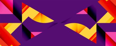 Birleştirilmiş açısal ve eğri şekilli soyut geometrik çizimler, pürüzsüz eğimli dinamik bileşimler ve kalın karşıtlıklar