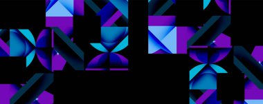 Daireler, yarı daireler, kareler ve yuvarlak üçgenler. Duvar kağıdı, afiş, arkaplan, kart, kitap illüstrasyonu, iniş sayfası için geometrik mozaik mozaik desen soyut arkaplan