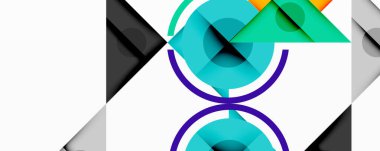 Katmanlı üçgenler, daireler ve gradyanlarla birlikte geometrik soyut tasarım, keskin zıtlıklar ve derinlikle yapılandırılmış bir model oluşturur.