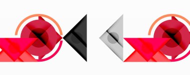 Katmanlı üçgenler, daireler ve gradyanlarla birlikte geometrik soyut tasarım, keskin zıtlıklar ve derinlikle yapılandırılmış bir model oluşturur.