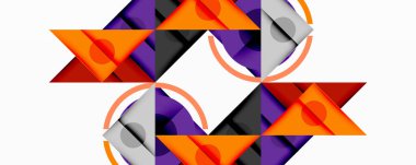 Kesişen üçgenler, daireler ve gradyanlarla soyut geometrik bileşim, derinlik ve kontrastla dinamik bir katman oluşturur.