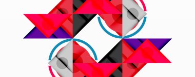 Kesişen üçgenler, daireler ve gradyanlarla soyut geometrik bileşim, derinlik ve kontrastla dinamik bir katman oluşturur.