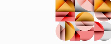 Üst üste binen daireler ve gradyanlarla soyut geometrik çizimler, daire kare üçgen şekilleri arka plan şekilleri keskin açısal kesikler, pürüzsüz gölgeleme ve yapılandırılmış katman bileşimi