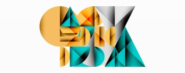 Kesişen daireler, üçgenler, kareler ve keskin açılarla soyut geometrik tasarım gradyan, derinlik ve kontrast içeren katmanlı bir bileşim yaratır.