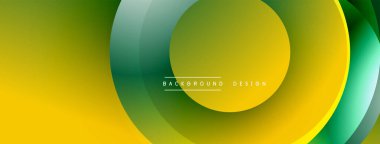 Katmanlı dairesel şekiller canlı renklerde, düzgün geçiş, derinlik efektleri ve modern, fütürist estetiğe sahip, gradyan açısından zengin soyut bir tasarım oluşturur.