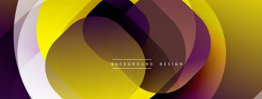 Çembersel soyut tasarım üst üste binen yarı saydam daireler ve yuvarlak şekiller, harmanlanan eğriler ve düzgün eğriler, derinlik, karşıtlık ve dinamik görsel efekt oluşturur.