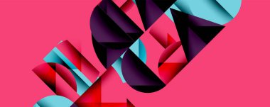 Çemberler ve üçgenlerin kesiştiği soyut geometrik desen. Yüksek kontrastlı kompozisyon derinlik yaratır ve dinamik, modern estetik