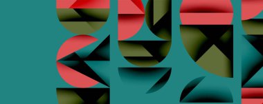 Çemberler ve üçgenlerin kesiştiği soyut geometrik desen. Yüksek kontrastlı kompozisyon derinlik yaratır ve dinamik, modern estetik