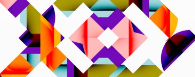 Birbirine kenetlenmiş dairesel ve açısal şekillerle soyut geometrik bileşim, pürüzsüz gradyanlar ve beyaz arkaplan üzerinde keskin karşıtlıklar