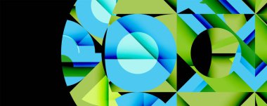 Birbirine kenetlenmiş dairesel ve açısal şekillerle soyut geometrik bileşim, pürüzsüz gradyanlar ve beyaz arkaplan üzerinde keskin karşıtlıklar