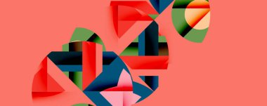 Birbirine kenetlenmiş dairesel ve açısal şekillerle soyut geometrik bileşim, pürüzsüz gradyanlar ve beyaz arkaplan üzerinde keskin karşıtlıklar