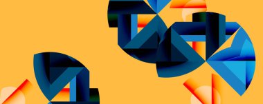 Daireler, yarı daireler, kareler ve yuvarlak üçgenler. Duvar kağıdı, afiş, arkaplan, kart, kitap illüstrasyonu, iniş sayfası için geometrik mozaik mozaik desen soyut arkaplan