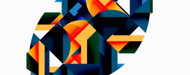 Daireler, yarı daireler, kareler ve yuvarlak üçgenler. Duvar kağıdı, afiş, arkaplan, kart, kitap illüstrasyonu, iniş sayfası için geometrik mozaik mozaik desen soyut arkaplan