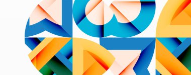 Birbirine kenetlenmiş dairesel ve açısal şekillerle soyut geometrik bileşim, pürüzsüz gradyanlar ve beyaz arkaplan üzerinde keskin karşıtlıklar