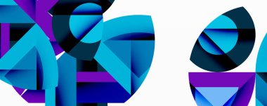 Daireler, yarı daireler, kareler ve yuvarlak üçgenler. Duvar kağıdı, afiş, arkaplan, kart, kitap illüstrasyonu, iniş sayfası için geometrik mozaik mozaik desen soyut arkaplan